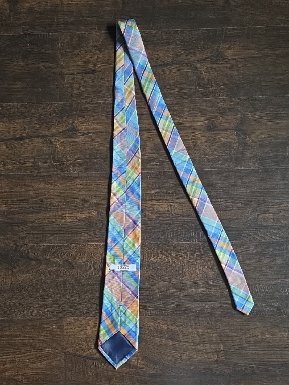 IZOD Plaid Pastel Men's Tie in Blue, Green & Pink - Picture 2 of 9